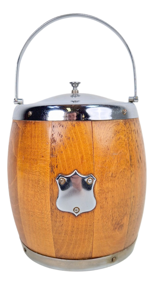 Vintage Wooden Barrel Ice Bucket with Ceramic Interior, 1960s
