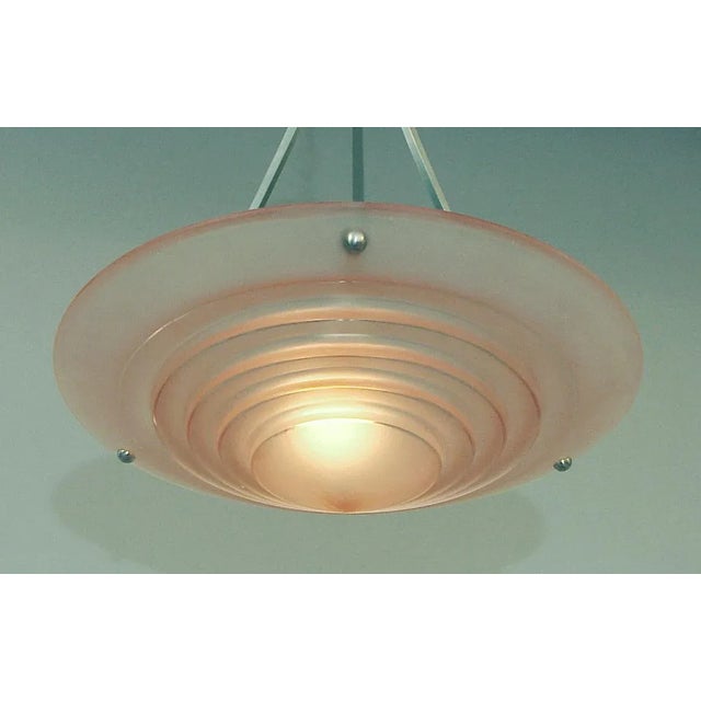 1930s Large French Modernist Peach Glass Lighting Bowl, Brushed Nickel Mountings For Sale - Image 4 of 5