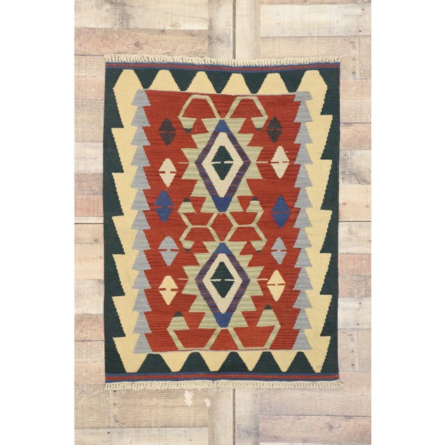 Red Vintage Persian Shiraz Kilim Rug - 02'11 X 03'11 For Sale - Image 8 of 9