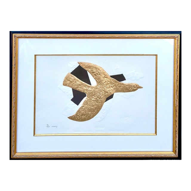 After Georges Braque, Rare 18 Karat Gold Leaf Embossed Etching After Georges Braque l'Oiseau d'Or For Sale