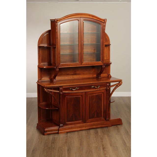 High Quality Antique Early 20th Century Carved Mahogany Server or China Cabinet with Bookcase Top Over Cupboard Storage...