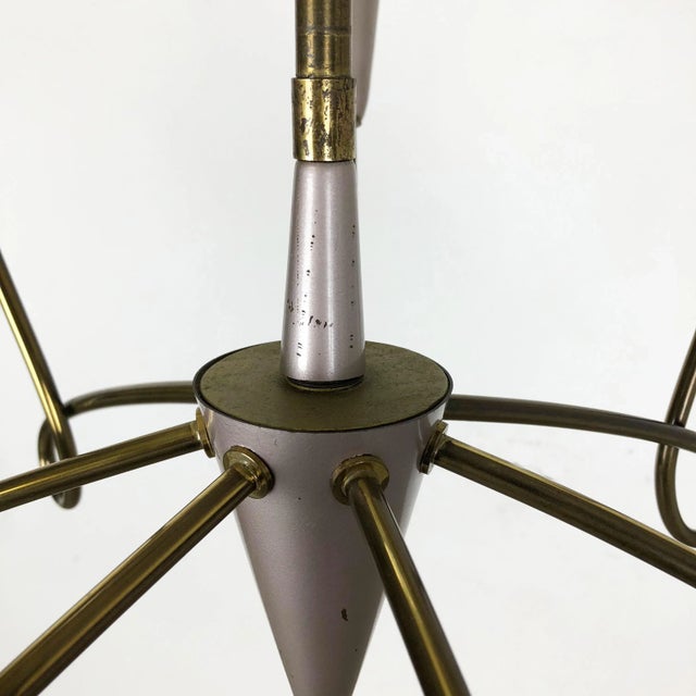 Large Italian Brass Hanging Chandelier Light Sconces in the Style of Stilnovo, 1950s For Sale - Image 12 of 18