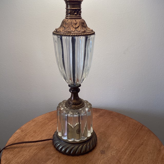 Metal Vintage Hollywood Regency Style Lamp Crystal Tiered Ribbed Glass With Bronze Fittings Circa 1940 For Sale - Image 7 of 12