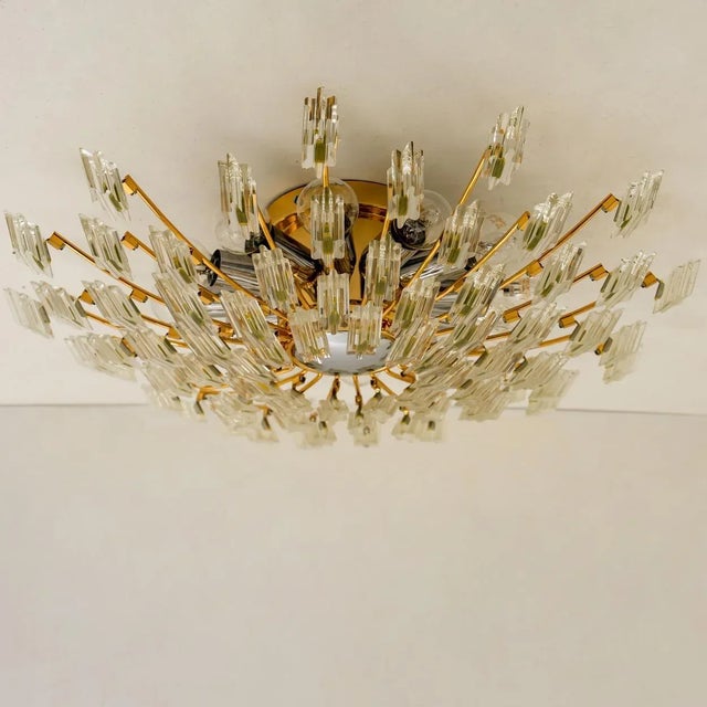 Crystal and Gilded Brass Ceiling Light by Oscar Torlasco for Stilkronen, 1970s For Sale - Image 10 of 11