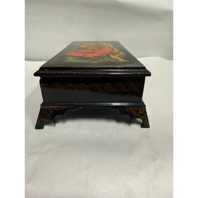 Wood Hand-Painted Russian Lacquered Box With Horse and Sleigh Design For Sale - Image 7 of 12