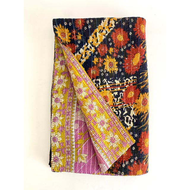 Mid 20th Century Vintage Kantha Reversible Throw For Sale - Image 5 of 9