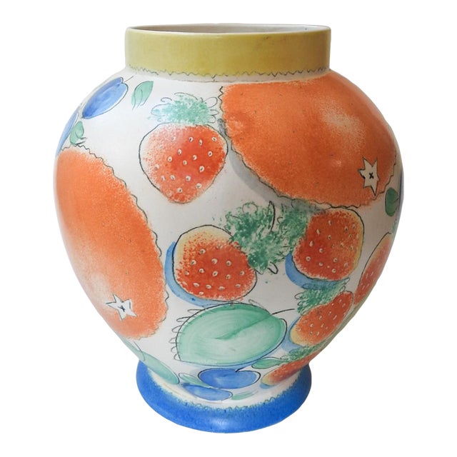 Late 20th Century Angela Atkinson Hand Painted Fruit Vase For Sale