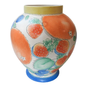 Late 20th Century Angela Atkinson Hand Painted Fruit Vase
