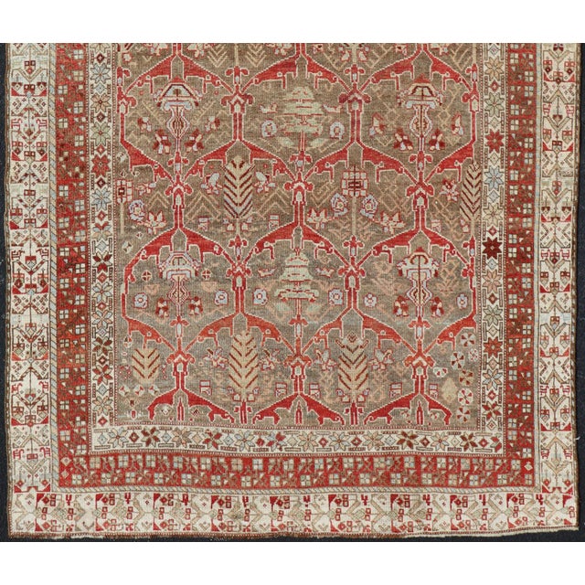 Kurdish Antique Gallery Runner With Tribal Design in Light Green, Tan and Red 5'6 X 10'11 For Sale - Image 14 of 16
