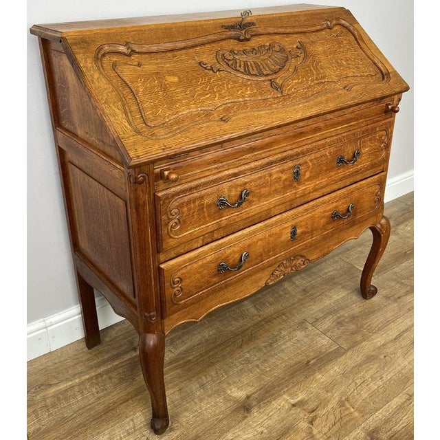 Vintage French Louis Oak Secretaire For Sale - Image 3 of 16