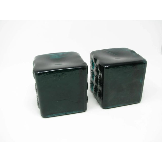 Glass Vintage Blenko Green Ice Glass Sculpture Block Cube Bookends Designed by Joel Meyers - a Pair For Sale - Image 7 of 8