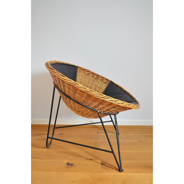 Black Mid-Century Round Wicker Chair, 1950s For Sale - Image 8 of 12