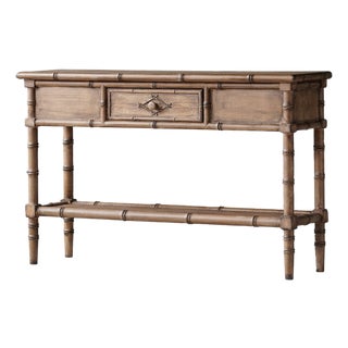 Matthew Izzo Home Faux Bamboo One Drawer Console Table With Rattan Weave Open Shelf For Sale