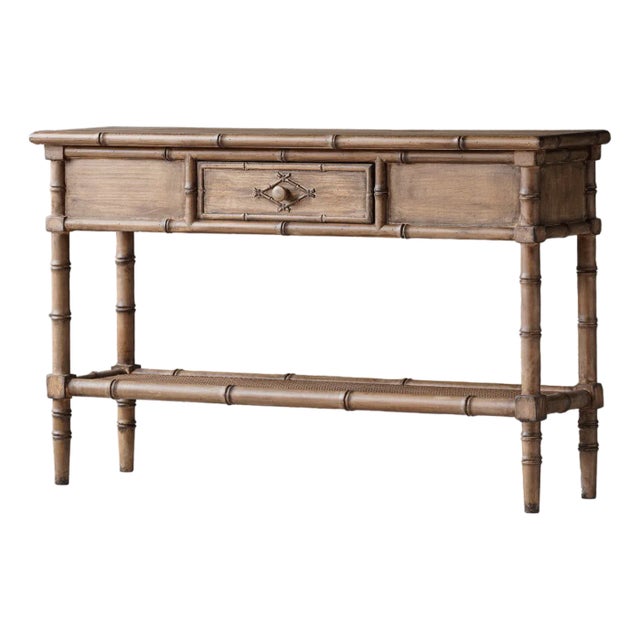 Matthew Izzo Home Faux Bamboo One Drawer Console Table With Rattan Weave Open Shelf For Sale