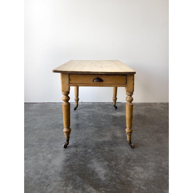 Antique Pine Farmhouse Table on Casters For Sale - Image 4 of 12