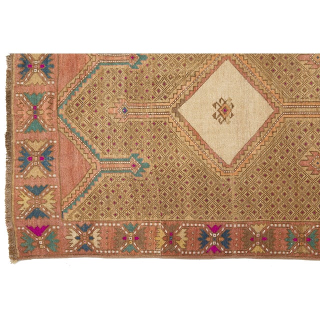 Tan 4 X 13 Vintage Turkish Kars Wool Rug in Tan Color With a Tribal Pattern For Sale - Image 8 of 9