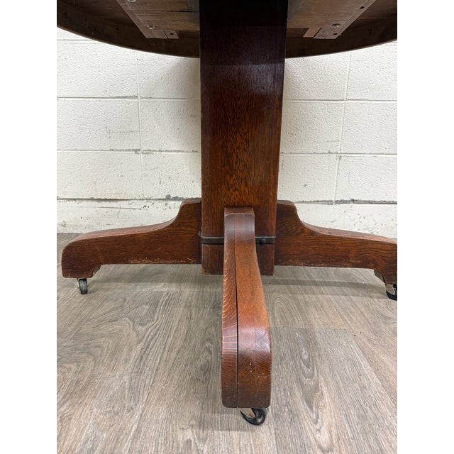 Wood Antique Mission Arts & Crafts Quarter Sawn Tiger Oak Dining Table For Sale - Image 7 of 10