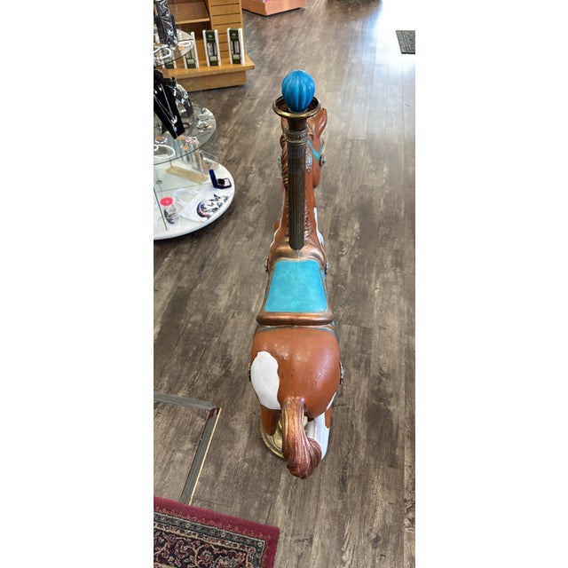 Metal Hand Painted Antique Carousel Horse With Brass Torchiere Stand For Sale - Image 7 of 16