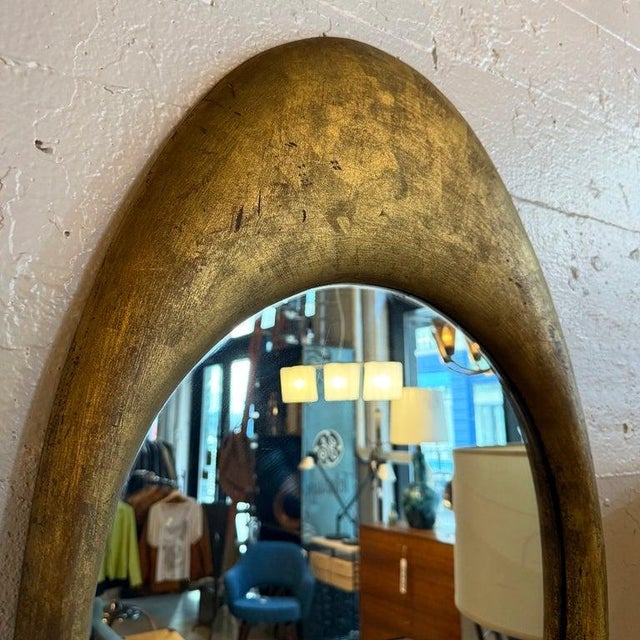 1910s Antique Early 20th Century Cast Zinc Metal Gilt Oval Mirror For Sale - Image 5 of 9