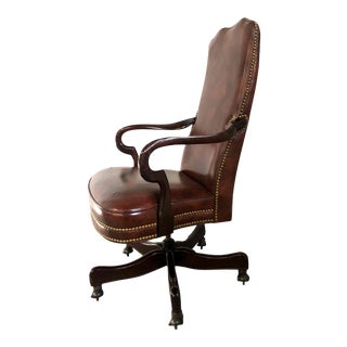 Vintage Hancock & Moore Kensington Gooseneck Swivel-Tilt Chair in Brown Leather For Sale