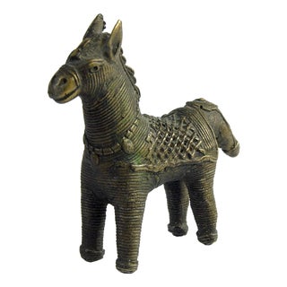 Small Indian Metal Horse Dhokra Figurine For Sale