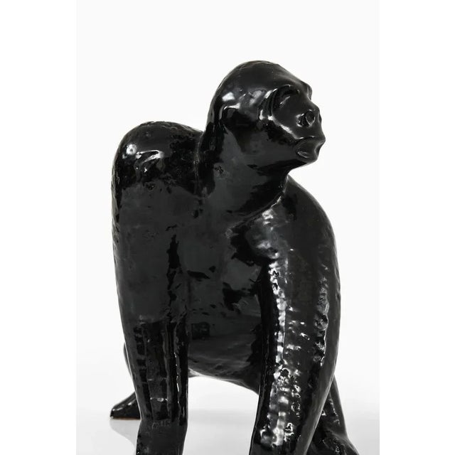 Gorilla Sculpture in Black Glazed Ceramic, 1960s For Sale - Image 4 of 5