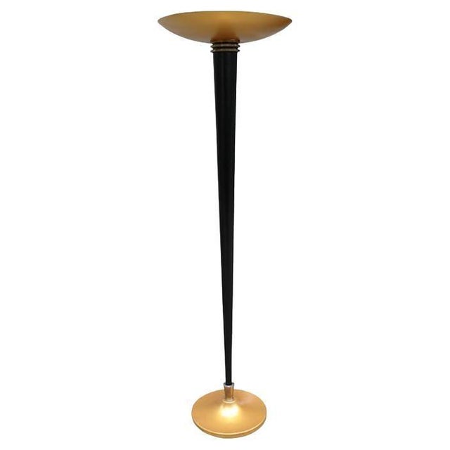 French Art Deco Black & Gold Floor Lamp Torchiere , 1930's For Sale - Image 17 of 18