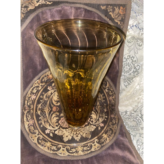 Amber Amber Glass Vase. Vintage 1950s Pedestal Amber Glass Vase, Made in England For Sale - Image 8 of 12