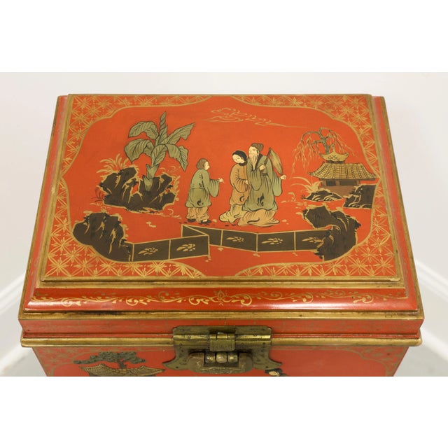 Wood Late 20th Century Red & Gold Paint Decorated Asian Box on Stand For Sale - Image 7 of 12