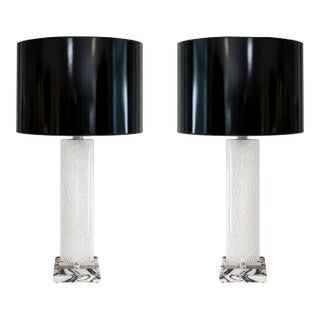 Square Pair of Vintage Murano Latticino Lamps by Dino Martens For Sale