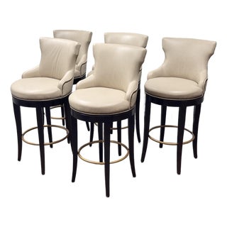 Century Furniture Leather Bar Stools, Set of Five For Sale