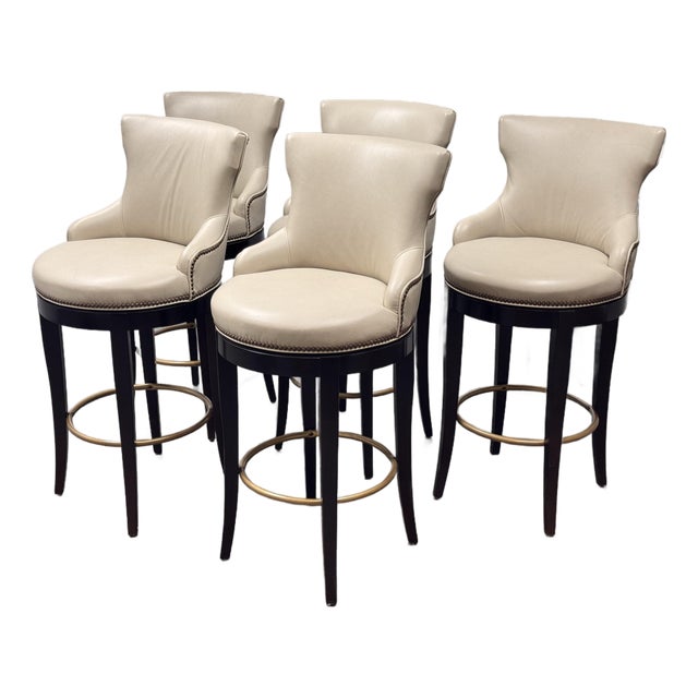Century Furniture Leather Bar Stools, Set of Five For Sale