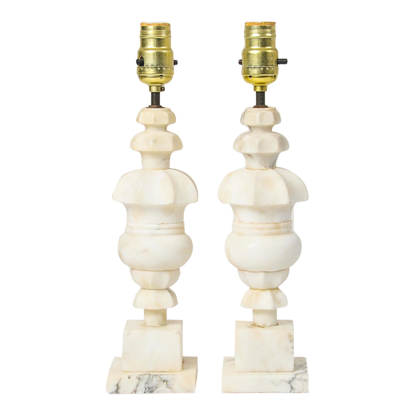 Vintage Italian Carved Stone Alabaster Table Lamp - Pair | Chairish