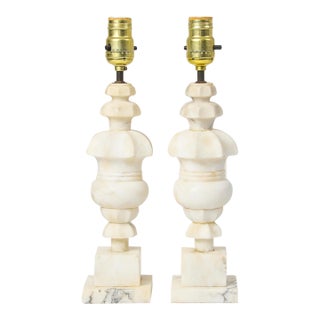 Vintage Italian Carved Stone Alabaster Table Lamp - Pair For Sale