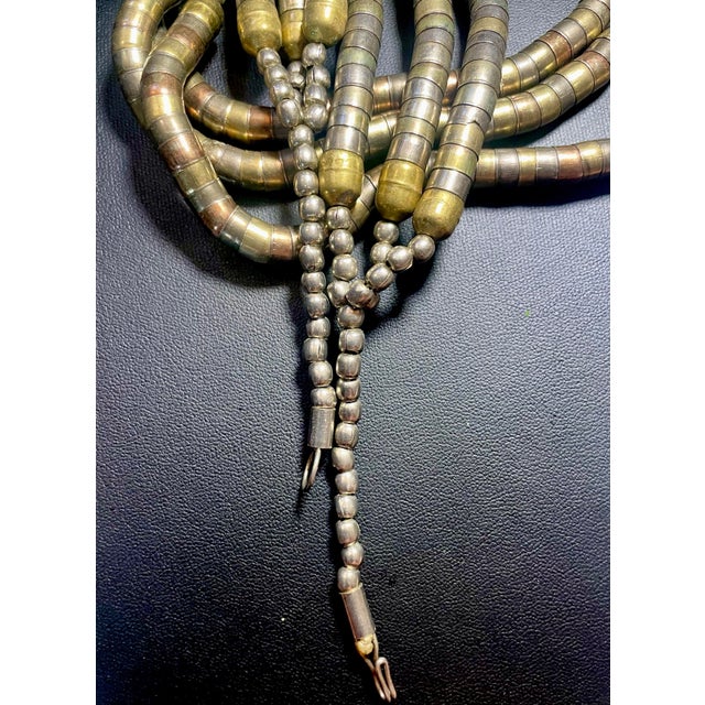 Mid 20th Century Mid 20th Century Tribal Talismanic Necklace With Hollow Body Brass Hirz Pendants and Mixed Metal Beads From Kashmir, Northern India For Sale - Image 5 of 6