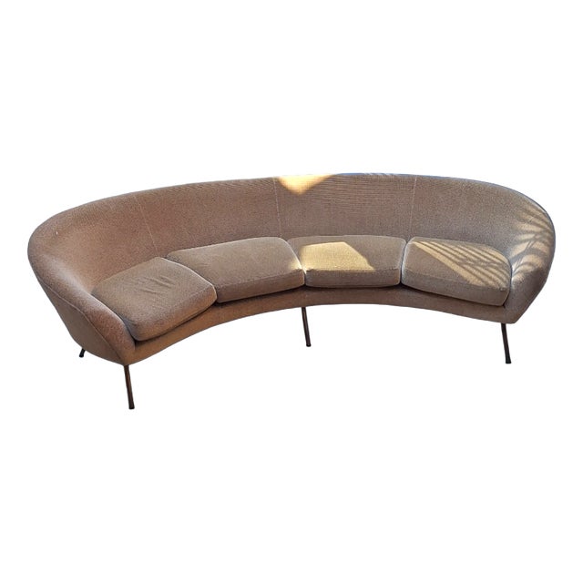 Large Curved Fabric Sofa with Brass Legs, Italy, 1950s For Sale
