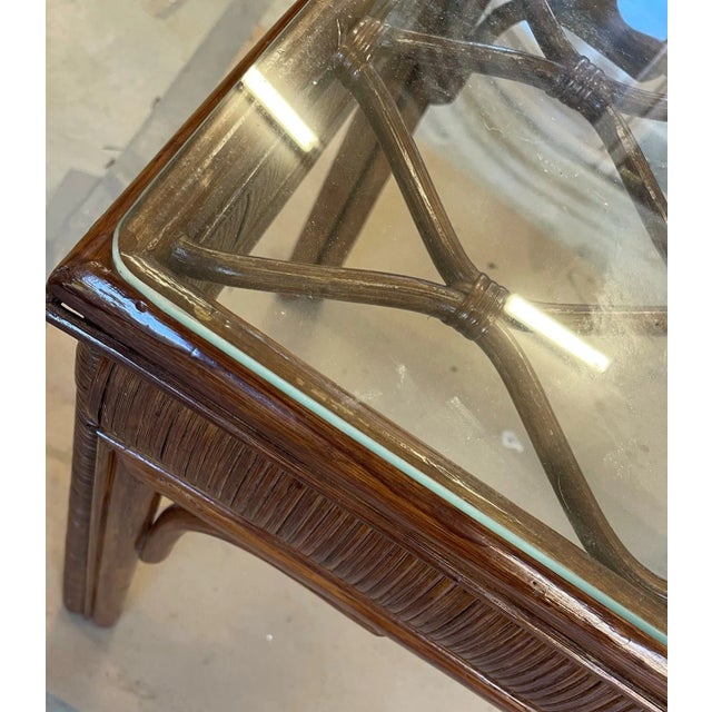 1970's Bamboo and Rattan Side Table With Glass Top For Sale - Image 4 of 6