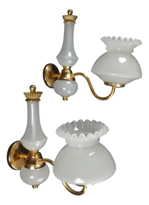Golden Metal and Opal Glass Sconces, 1970s, Set of 2