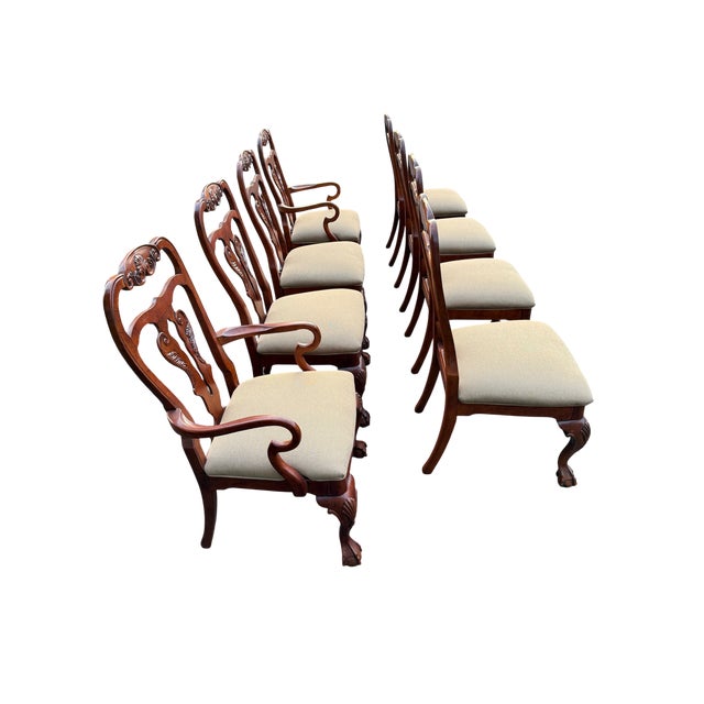 Attributed to Hickory White Hampton Collection Dining Chairs - Set of 8 This ornate set of dining chairs includes two arm...