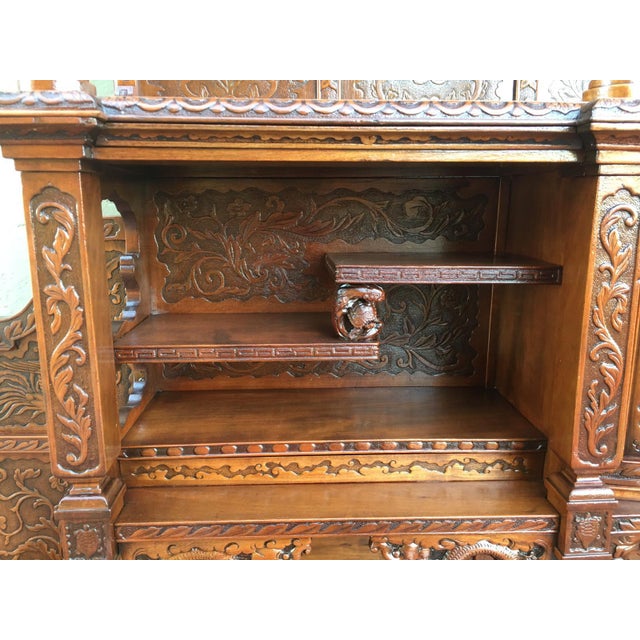 Japanese Antique Japanesse Hand Carved Elmwood Cabinet, Sideboard, Meiji, 20th Century For Sale - Image 3 of 13