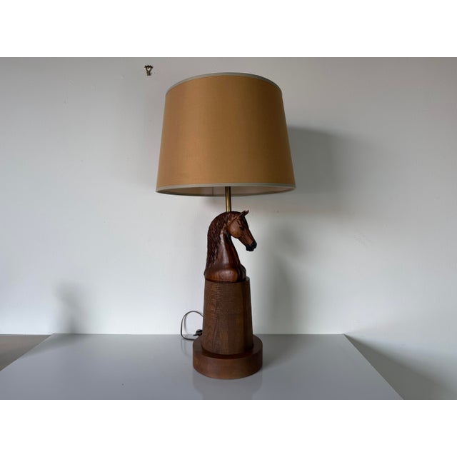 Mid-Century Modern Vintage Equestrian Carved Wooden Horse Table Lamp For Sale - Image 3 of 12