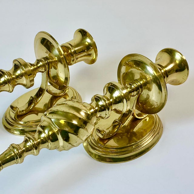 Mid-Century Federal Traditional Brass Wall Candle Holder Sconces - A Pair For Sale - Image 16 of 16