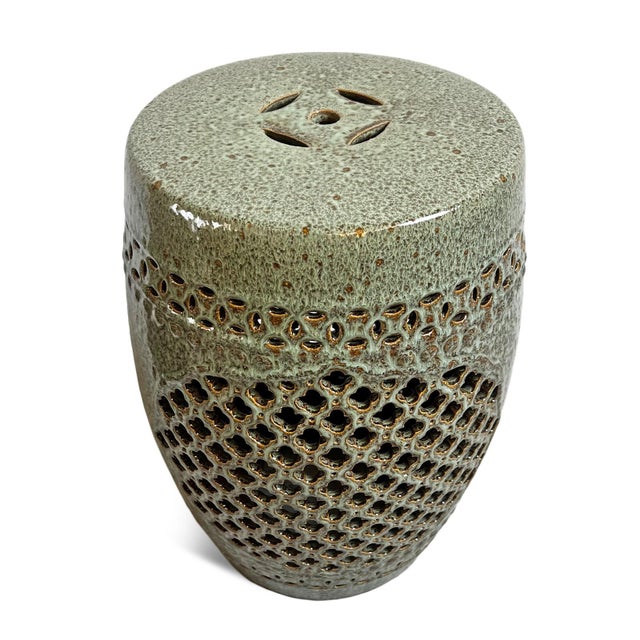 Ceramic Medallion Green Garden Stool For Sale - Image 4 of 9
