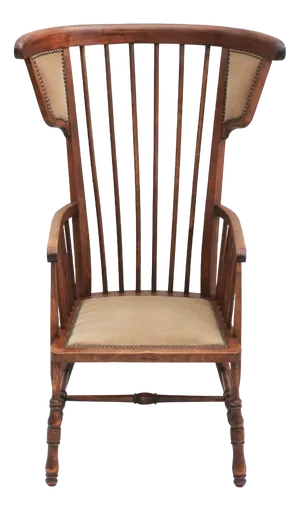 French Arts and Crafts High Back Spindle Wood Winged Armchair, 1900s