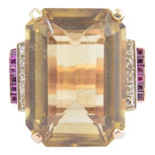 Retro Citrine Synthetic Ruby Diamond Gold Cocktail Ring size 11 For Sale