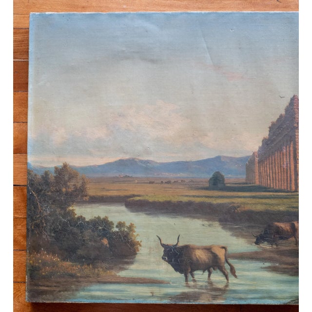 We are selling this Charming Italian school oil painting of Roman Ruins. The painting features the famous Aqueduct Ruins...