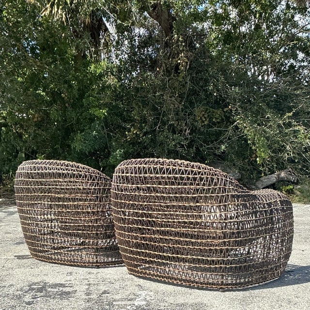 Vintage Coastal Kenneth Cobonpue Woven Rattan and a Jute Lounge Chairs - a Pair For Sale In West Palm - Image 6 of 11