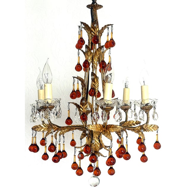 Antique Gilded Metal Murano Glass Drop Chandelier from Made Murano Glass, 1930s For Sale - Image 18 of 18
