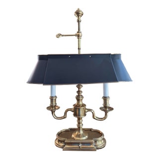 Late 20th Century Frederick Cooper Brass Bouillotte Lamp & Black Tole Shade For Sale