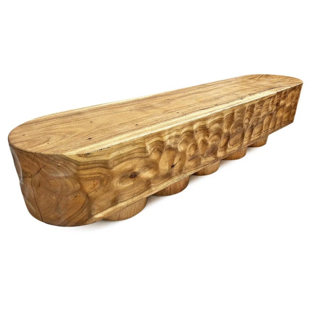 Vintage Tribal Modern Katanga Wood Dimple Bench For Sale - Image 4 of 7
